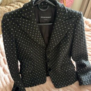 Emporio Armani Black Blazer with Olive Dot Pattern